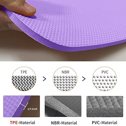Hatha Yoga TPE Yoga Mat 72"x 27"x1/3" Non-slip Exercise Mat - color: purple