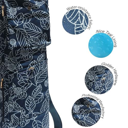 ESVAN Yoga Mat Bag with Multi Pockets Drawstring Yoga Mat Carrier Pilates Exercise Multi-Functional Storage Bag - color: Canvas Navy Leaf