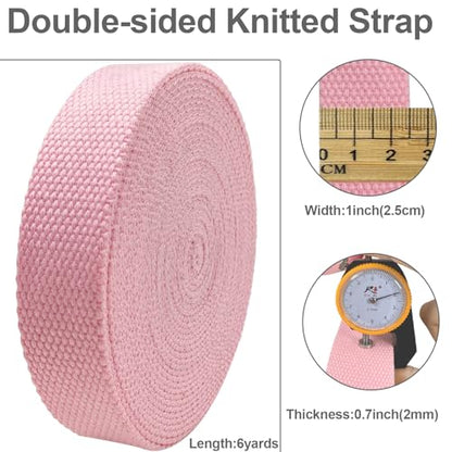 Heavy‑Duty Cotton Webbing Strap 1''x6yds Pink for Bags | 2mm thick webbing for dog collars, backpack, bag handles, apron straps, slings, sewing repairs & DIY craft projects. - color: Pink