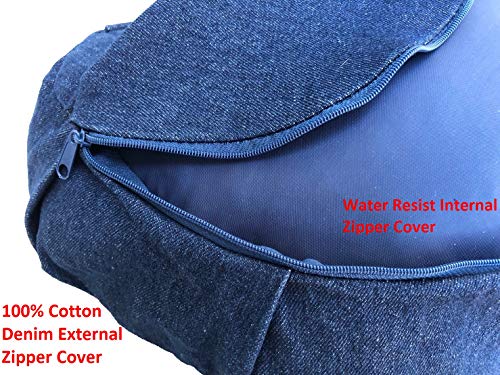 Yoga Meditation Cushion - Memory Foam Yoga Pillows for Comfort to Relieve Back Pressure with Denim Blue Zipper Cover, Large Crescent