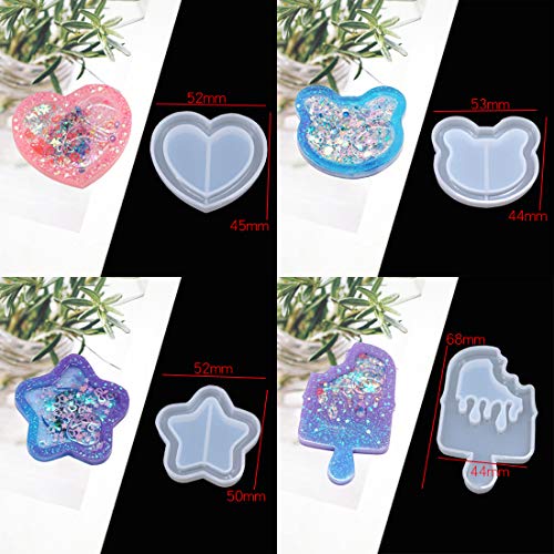 9Pcs Resin Shaker Molds,Kawaii Quicksand Epoxy Casting Mold,Cat Animal Silicone Mold with 3 Sheets Film DIY Pendant Jewelry Decoration Craft