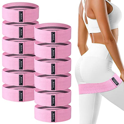 Lenwen 12 Pcs Fabric Resistance Bands Bulk - color: Pink, style: Medium Resistance