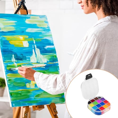 4 Pcs Airtight Paint Storage Palette Box 16 Wells Stay Wet 4.4x3.5x1 in Small Paint Palette with Lid Acrylic Storage Container Tray for Watercolor Gouache Oil Painting Art