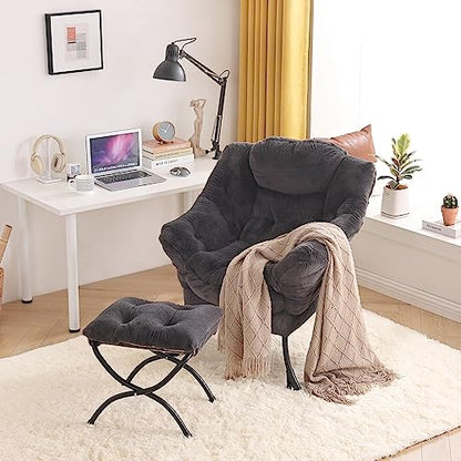 Tiita Lazy Chair with Ottoman, Comfy Reading Accent Chair, Plush Navy - color: Plush-navy