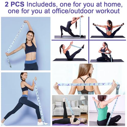 Elastic Yoga Stretching Strap with Loops, CEILIWEN Stretch Straps for Physical Therapy, Pilates Stretch Band, Elastic Exercise Bands, Leg Stretching Strap, Stretch Resistance Bands for Exercise - color: 12 Loops - 2 PCS