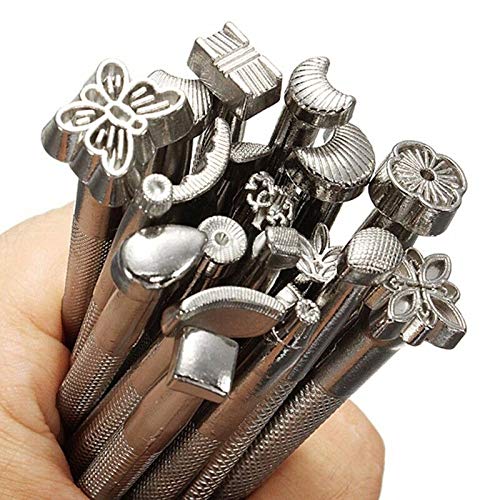 DUJISO 20 PCS Leather Stamping Tool Leather Carving Working Saddle Making Tools DIY Leather Craft Stamps Set DIY Hammer
