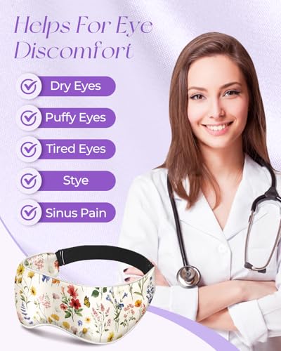 Miss Adola Silk Weighted Eye Mask - Microwave Eye Mask Heat and Cold Warm Compress for Sleeping Dry Eyes Pillow Soft Smooth Lavender Mulberry Silk Sleep Mask for Women Wife Mom - Flower