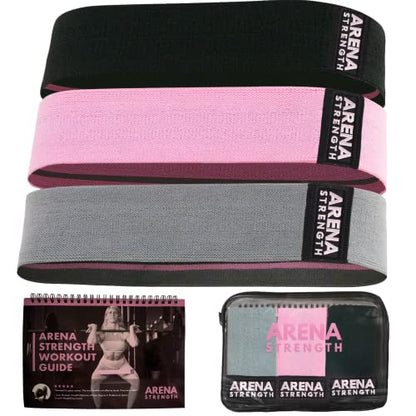 Arena Strength Fabric Booty Bands - Fabric Exercise Bands for Legs and Butt | Fabric Resistance Bands | Hip Resistance Bands with Workout Guide and Carry Case - color: Gray, Pink, Black