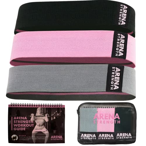 Arena Strength Fabric Booty Bands - Fabric Exercise Bands for Legs and Butt | Fabric Resistance Bands | Hip Resistance Bands with Workout Guide and Carry Case - color: Gray, Pink, Black