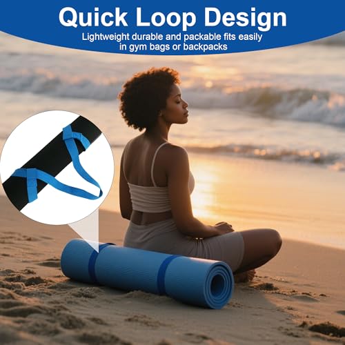 Yoga Mat Carrier Strap Adjustable Cotton Sling for Large Thick Mats 2 in 1 Carrying Strap and Stretching Band - color: Blue