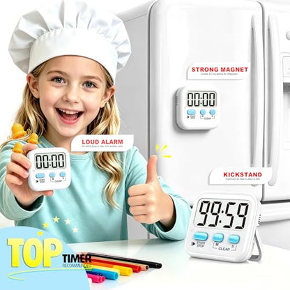 Antonki 2 Pack Digital Timer for Kids Classroom Kitchen Timers for Cooking | w/ Battery, Easy to View, Alarm, Mute Mode, Count Down/Up, Magnetic, Kickstand, Hanging, Classroom Timer for Teacher Supplies - color: 2 * Classic White ( 97%+choice )