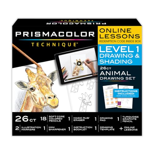 Prismacolor Technique Art Supplies with Digital Art Lessons, Animal Drawings Set Level 1, How to Draw Animals with Colored Pencils, Graphite Pencils, and More, 26 Count - style: Animal Level 1