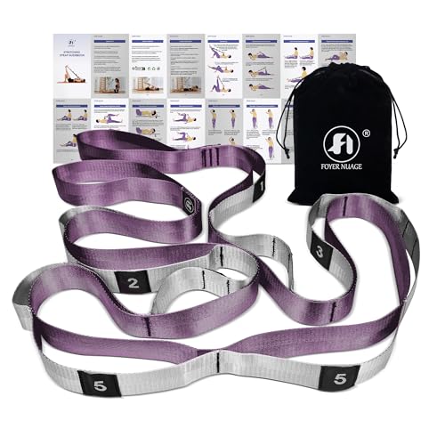 Stretch Bands for Exercise, Non Elastic Yoga Stretching Strap with Loops, 3.8cm x 2.45m, Stretching Bands for Physical Therapy, Yoga, Pilates, Dance, Gymnastics Exercise - color: Purple