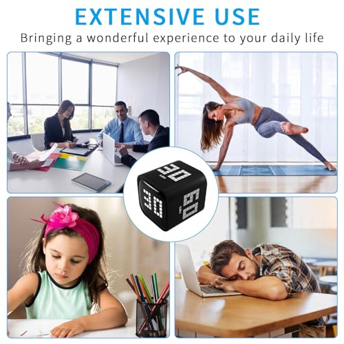 Qumox Digital Cube Timer, Rechargeable Flip Timer with Gravity Sensor & Manual Mode, 5/10/30/60 Minute Countdown, USB-C, LED Display, Vibration & Sound Alerts for Study, Work, Cooking, Fitness