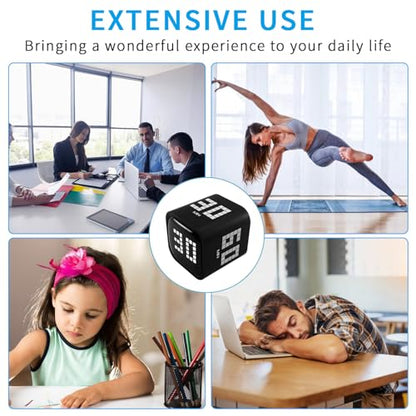 Qumox Digital Cube Timer, Rechargeable Flip Timer with Gravity Sensor & Manual Mode, 5/10/30/60 Minute Countdown, USB-C, LED Display, Vibration & Sound Alerts for Study, Work, Cooking, Fitness
