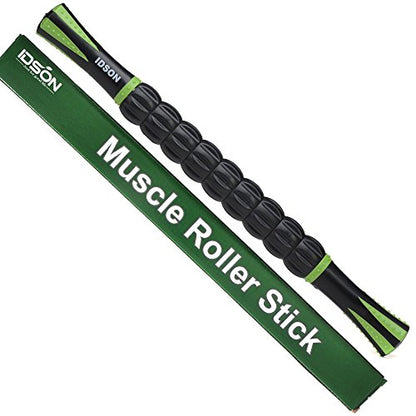 Idson Muscle Roller Stick for Athletes- Body Massage Sticks Tools Massager for Relief Muscle Soreness,Cramping and Tightness,Help Legs and Back Recovery,Black Green - color: Black Green