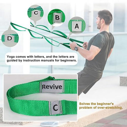 Stretching Strap Yoga Strap with 10 Loops, Non-Elastic Stretch Band for Physical Therapy, Flexibility, Exercise, Pilates, Dance & Gymnastics Workout - color: Green