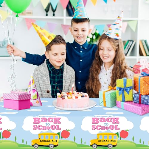 1Pc Back to School Party Plastic Tablecloth 54 x 87 Inch Long Table Cover, Opening Season Party Tablecover for Welcome Back to School Kids Baby Shower Birthday Dinner Picnic Kitchen Event - color: Back to School