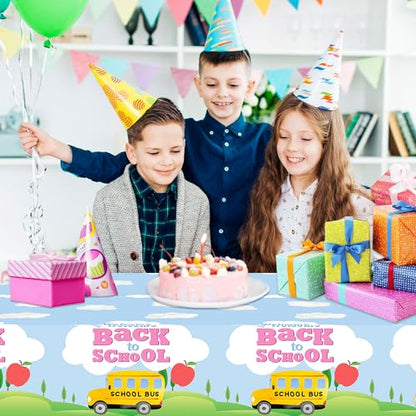 1Pc Back to School Party Plastic Tablecloth 54 x 87 Inch Long Table Cover, Opening Season Party Tablecover for Welcome Back to School Kids Baby Shower Birthday Dinner Picnic Kitchen Event - color: Back to School