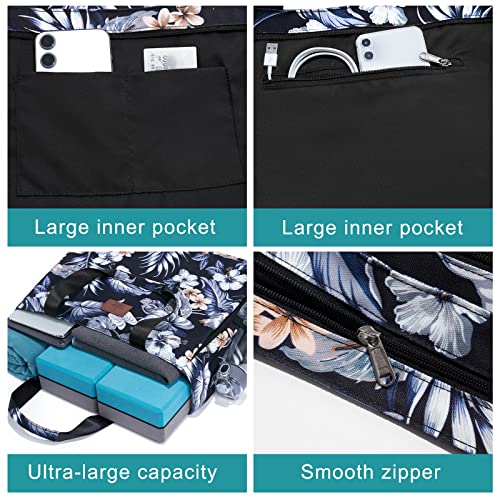 Heathyoga Multi-Functional Yoga Mat Carrier Gym Tote Bag - Large Mat Pocket, Women's Workout Bag - color: Zipper-Flowers