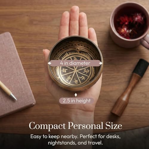 Silent Mind Tibetan Singing Bowl Set – Easy to Play & Beginner Friendly Meditation Bowl with Cushion & Mallet | Stress Relief & Mindfulness | Gift-Ready - color: Antique Light Brown, size: Without Case