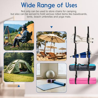 Camping Chair Wall Storage for Garage, Wall Storage Rack, Mounted Organizer System with Quick Release Buckles Space-Saving Garage Storage Hooks for Tents Umbrella Yoga Mats