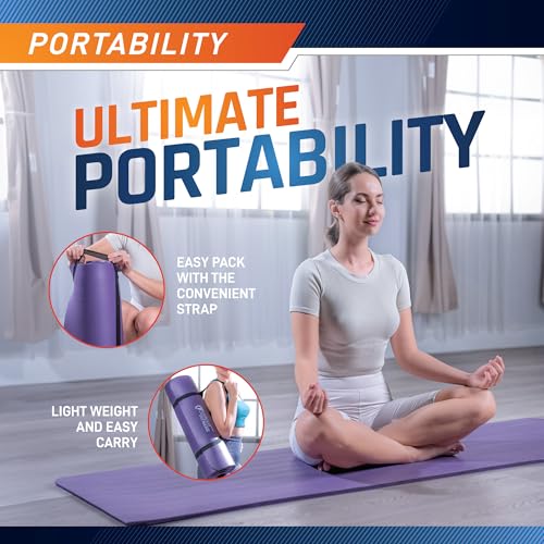 Circuit Fitness by Marcy Non-Slip Multi-Purpose Exercise Yoga Mats with Carrying Strap Multi-Thickness, Multi-Color Options - color: Sleek Black, size: 1/2-inch