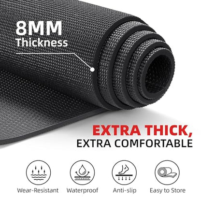 GymCope Extra Large Exercise Mat 10'x6'/9'x6'/8'x6'/7'x5'/6'x4' (8mm) - color: 10'x6'x8mm-Black