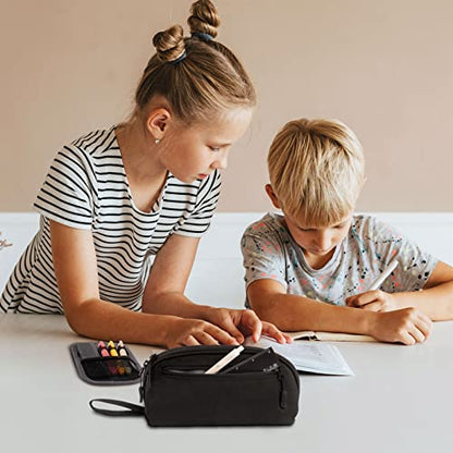 pack all Large Pencil Case, Multi-Compartment Pencil Pouch with Zipper | Large Capacity, Removable Compartment, Durable Fabric, Smooth Zipper, Multi-use for Pens, Stationery & Makeup, Black - color: Black