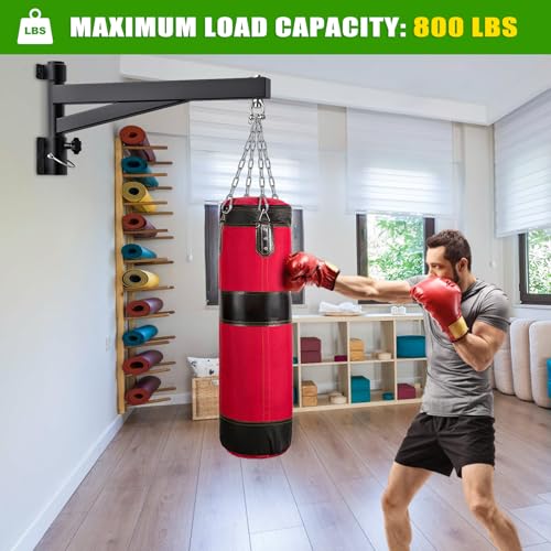 BeneLabel Heavy Bag Hanger for Punching Bag Beam Mount Hardware 360° Rotation Boxing Bag Ceiling Mount I-Beam Hanger for Hanging Heavy Punching Bags Wall Hangers - color: 24" Black wall hanger with steel chain