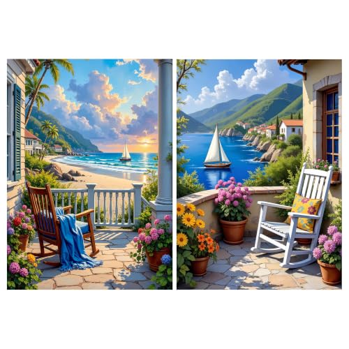 YOYA 2 Pack 5D Landscape Diamond Art Kits for Adults 12x16 Inch | Full Drill Diamond Painting Kits, Sunset Beach Theme, Round Drill, HD Canvas, Fun, Relax, Gem Art for Home Wall Decor, Gifts - color: Sunset Beach 034