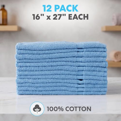 Simpli-Magic Cotton Hand Towels 16"x27" (12 Pack) – Soft Towels for Bathroom, Kitchen, Salon & Gym (Blue) - color: New Blue, size: 16 in x 27 in