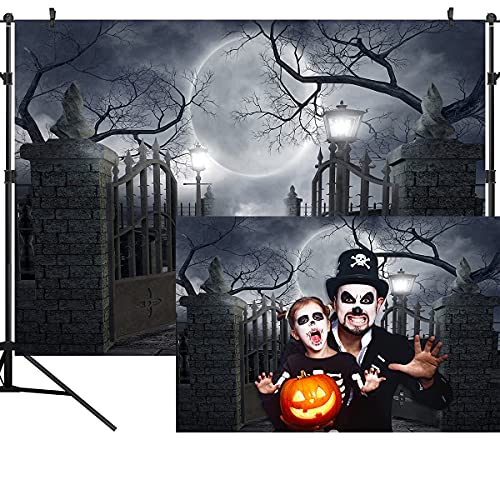 Halloween Night Full Moon Backdrop Gloomy Woods Graveyard Photography Background Horrible Cemetery Spooky Party Banner Halloween Party Decoration Photo Booth Props 7X5FT TP17F - size: 7X5FT