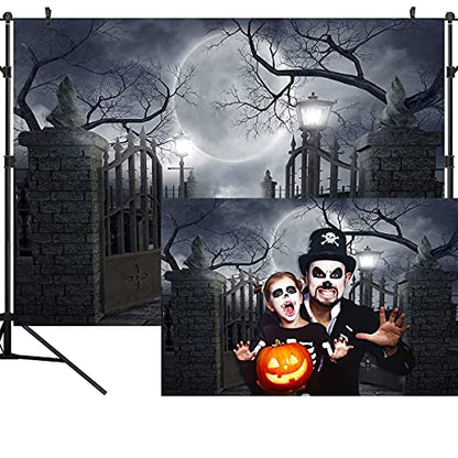 Halloween Night Full Moon Backdrop Gloomy Woods Graveyard Photography Background Horrible Cemetery Spooky Party Banner Halloween Party Decoration Photo Booth Props 7X5FT TP17F - size: 7X5FT