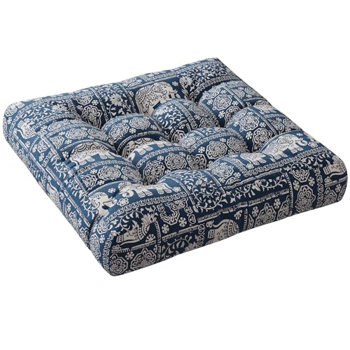 Codi Meditation Floor Pillow, Square Pillows Seating for Adults and Teens, Boho Cushion for Yoga Living Room Tatami Sitting, Memory Foam Added, 22x22 Inch, Indigo Elephant - color: Square | Indigo Elephant, size: 1 Count (Pack of 1)