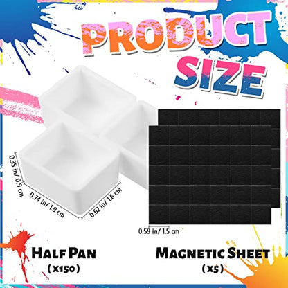 Queekay 150 Pcs Watercolor Half Pans Empty with 150 Pcs Magnetic Stripe White Plastic Paint Containers Artist Half Pans Watercolor Tin Fit for Oils or Acrylics Travel Art Drawing