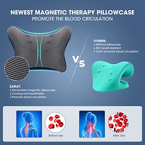 ZAMAT Neck and Shoulder Relaxer with Magnetic Therapy Pillowcase, Neck Stretcher Chiropractic Pillows for Pain Relief, Cervical Traction Device for Relieve TMJ Headache Muscle Tension Spine Alignment - color: Blue