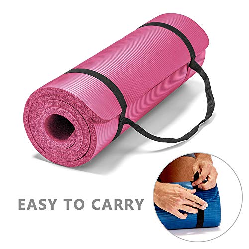 LOKATSE Home All Purpose Thick Yoga Mat with Carrying Strap High Density - color: Pink