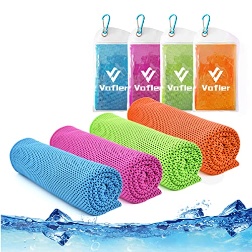 Cooling Towel,Vofler [4 Pack] Cool Towels Microfiber Chilly Ice Cold Head Band Bandana Neck Wrap (40"x 12") for Athlete Men Women Youth Kids Dogs Yoga Outdoor Golf Running Hiking Sports Camping Travel - color: Blue/Rose Red/Green/Orange