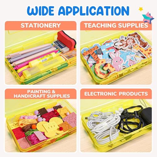 GAMENOTE Plastic Pencil Box with Personalized Sticker,Kid Hard Pencil Case with Snap-tight Lid,Small Art Craft Storage Containers,School Supplies Box for Boys,Girls (Yellow) - color: Yellow