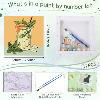 Nezyo 12 Sets Paint by Numbers for Adults with Frame, Acrylic 8x8 - style: Cocktail