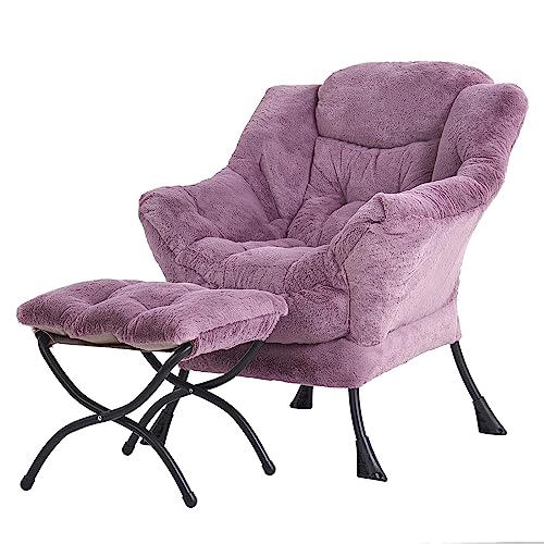 Tiita Lazy Chair with Ottoman, Comfy Reading Accent Chair, Plush Purple - color: Plush-purple