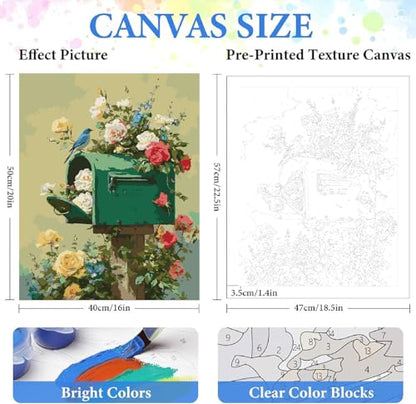 ZRIZQ Paint by Numbers Kit for Adults Beginner,Flowers Mail,16x20 | Full set with wooden brushes,rolled canvas,rich paints.Calming activity.Beginner friendly.Just open and paint. - color: 16"X20"Rolled Canvas(Frameless)-Flowers 18