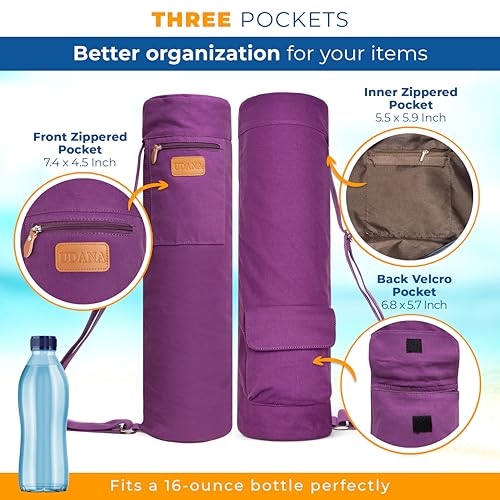UDANA Canvas Yoga Mat Bag for Women & Men, Full-Zip Carrier with 3 Pockets & Adjustable Strap, Stylish Gym & Pilates Bag – Available in Multiple Sizes