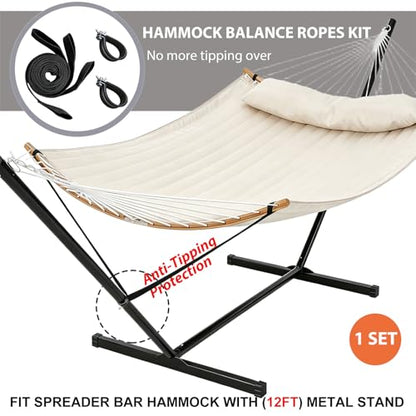 Hammock Balance Ropes Kit Designed for Double Spreader Bar Hammock with 12Ft Metal Stand, Anti-Tip Safety Straps to Prevent Hammocks from Flipping Over Black (1 Set)