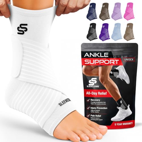 Sleeve Stars Ankle Brace for Women & Men, Ankle Wrap for Sprained Ankle, Compression Sleeve for Plantar Fasciitis Relief, Easy Customizable Support: w/Removable Strap (Single/S:9"-10"/White) - color: White, size: Small