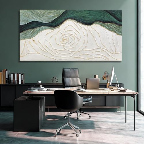 Dolidoteart Hand-Painted Green Abstract Wall Art Canvas, Large 29x58 Inch Modern Textured Floral Artwork for Living Room, Bedroom, Office, Hallway Home Decor - color: Green and White, size: 58"L x 29"W