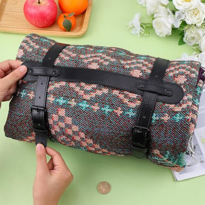 2 Set Outdoor Picnic Blanket Carry Strap 26.93 Inch PU Leather Camping Travel Rug Blanket Holder Portable Handle Bedroll Motorcycle Yoga Mat Roll Carrier with Adjustable Belt - style: 2 colors