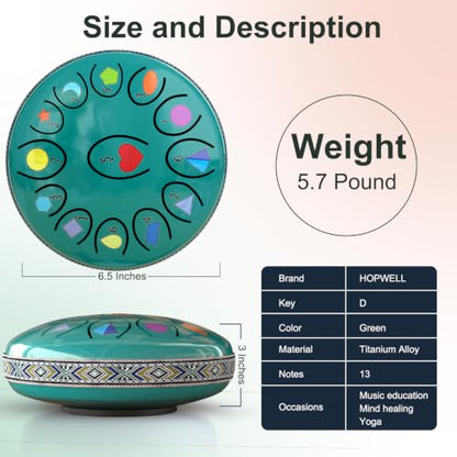 REGIS Steel Tongue Drum, Rain Drum for Outside Garden, Waterproof Meditation Rain Chime, UV-Printed Notes & Geometric Design, with Bag, Mallets & Music Book (Blue 6.5 Inch 13 Notes) - color: Blue