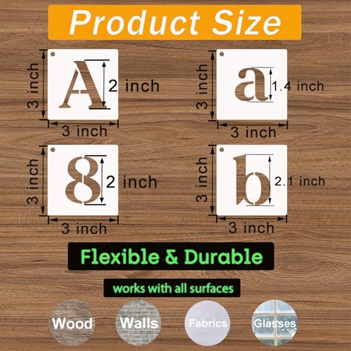 80 Pcs 3 x 3 Inch Alphabet Letter Stencils, Reusable Plastic Letter Number Symbol Drawing Template Kit for Painting on Wood, Wall, Fabric, Rock, Signage, Door Porch - style: Alphabet